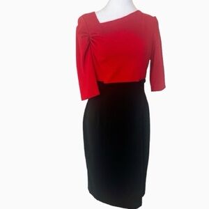 Calvin Klein Red and Black Asymmetrical Puff Sleeve Dress